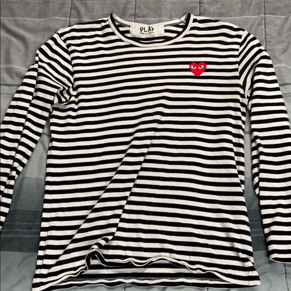 Comme des Garçons Play Striped Red Heart shirt